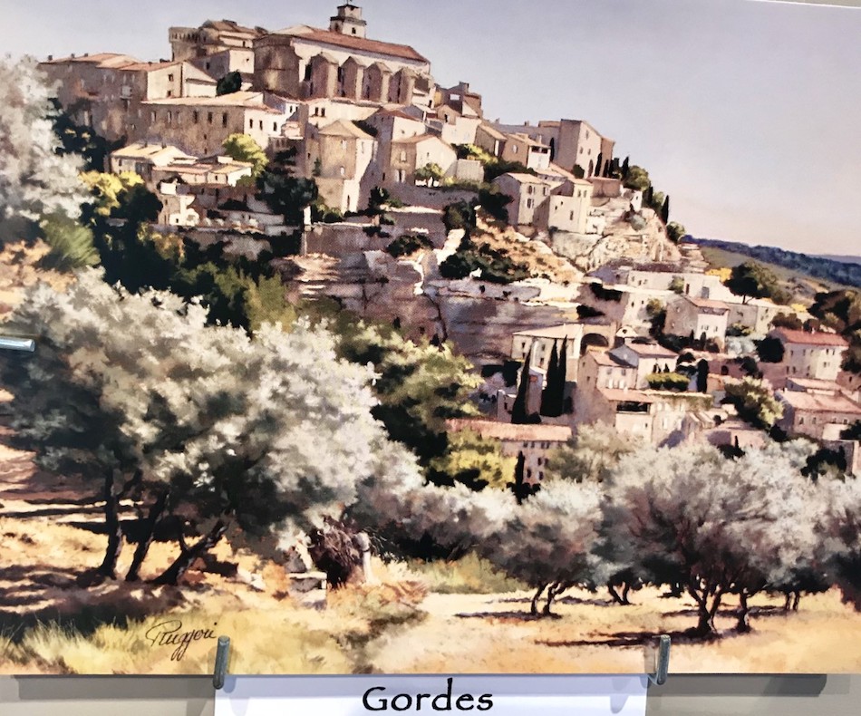 Peinture du village de Gordes dans le Luberon à côté de l'hôtel César à Bonnieux